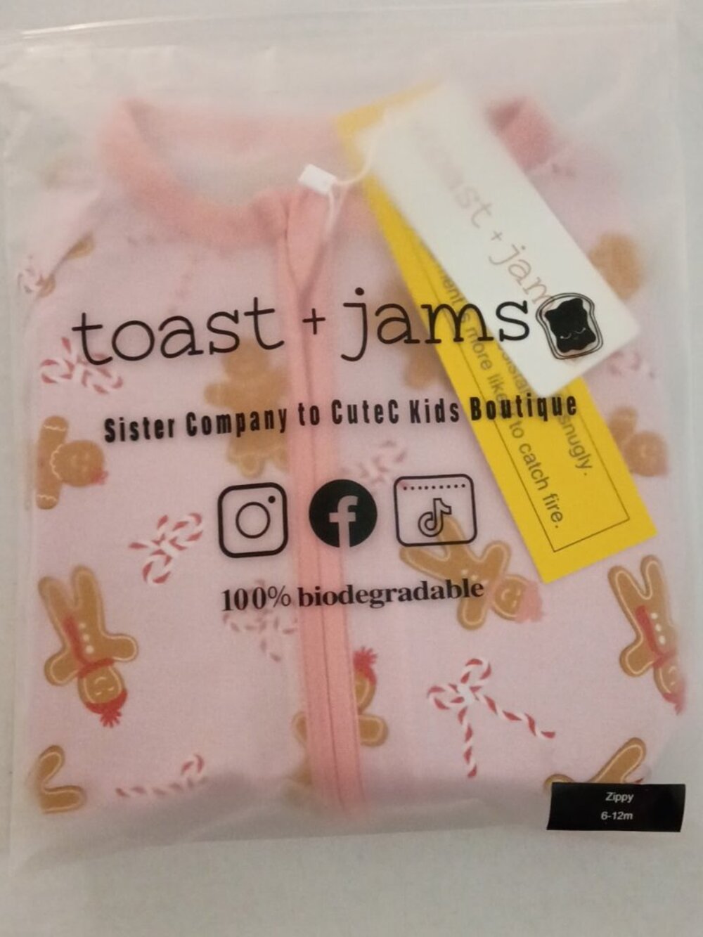 Toast + Jams Bamboo Zippy 6–12M | Pink Gingerbread Double Zipper Romper - Picture 5 of 5